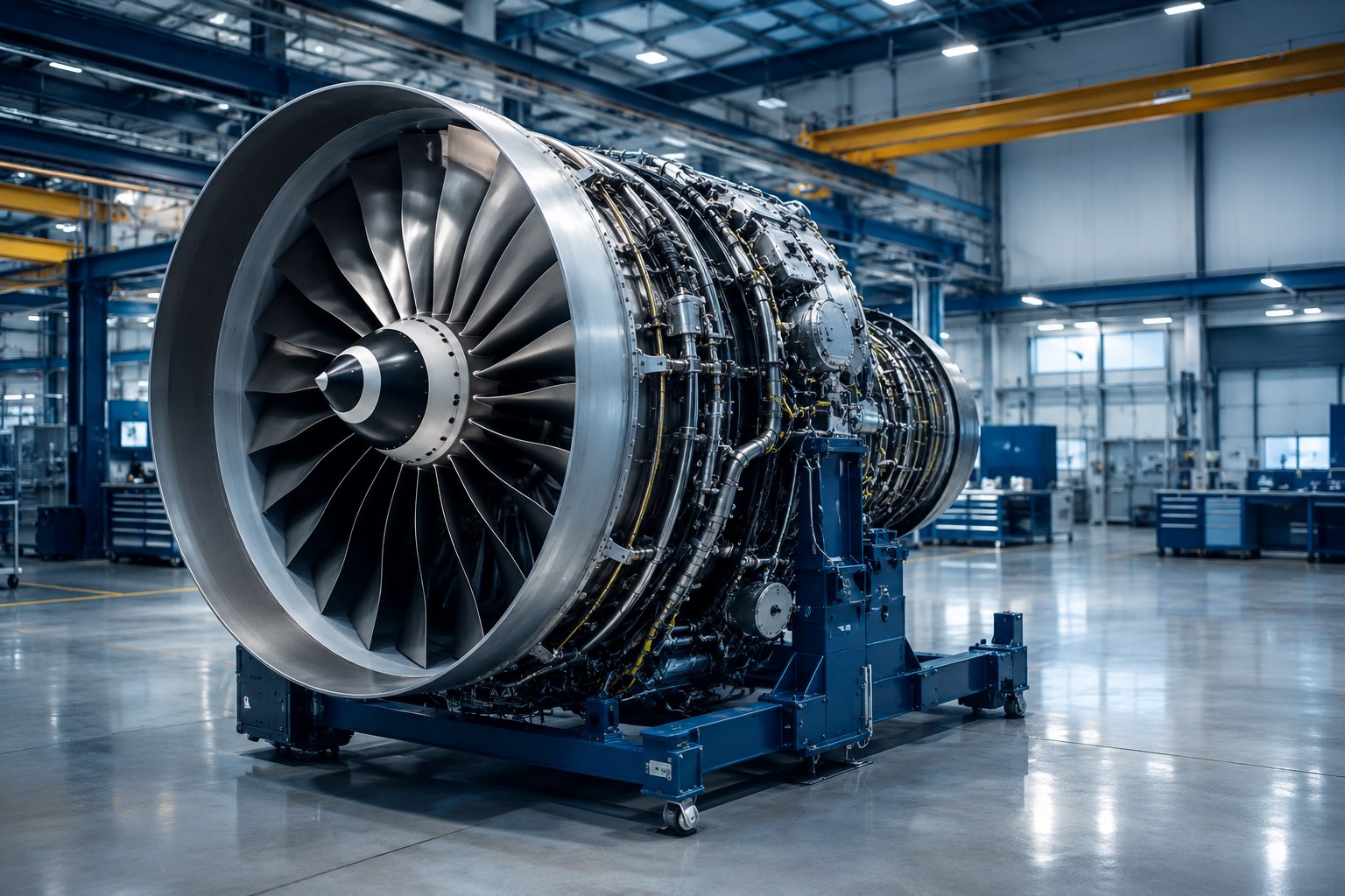 Detailed render of an aircraft engine assembly