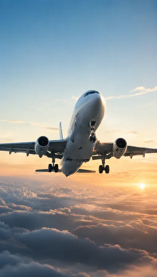 Aircraft climbing into a clear sky