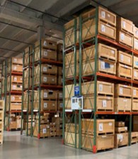 Warehouse racking holding palletised aircraft inventory